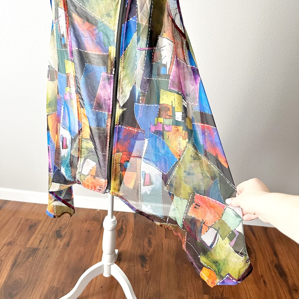 Feratelli Sheer Abstract Patchwork Print Sleevele… - image 4